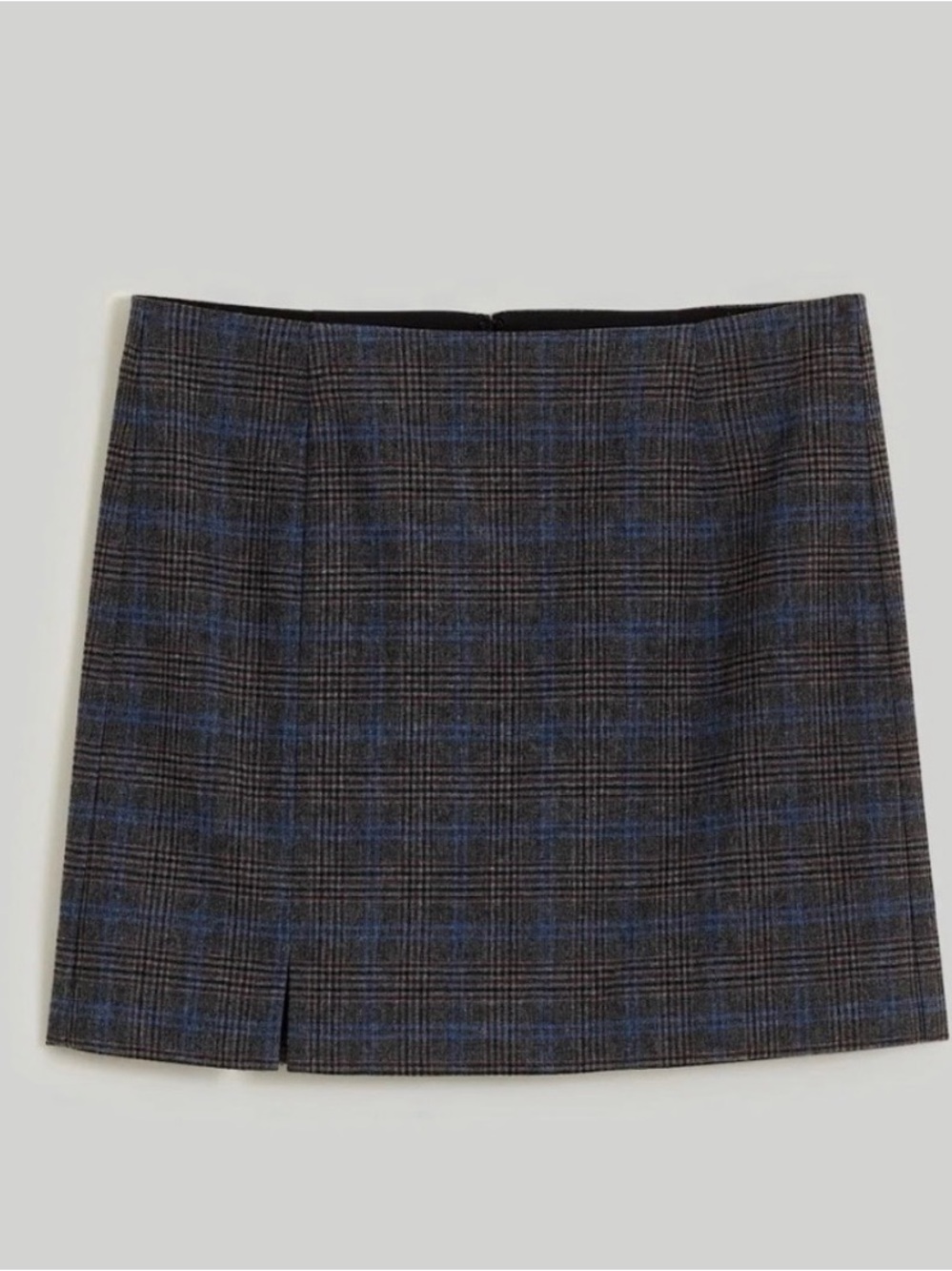 Madewell Plaid Grey Blue Mini Skirt Size 10 Wool Blend